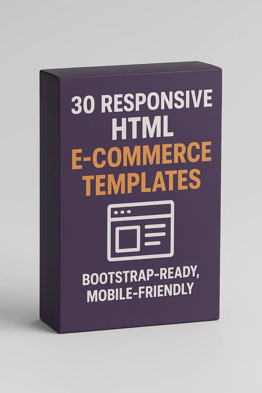 Purple box with text about responsive HTML e-commerce templates on a gray background